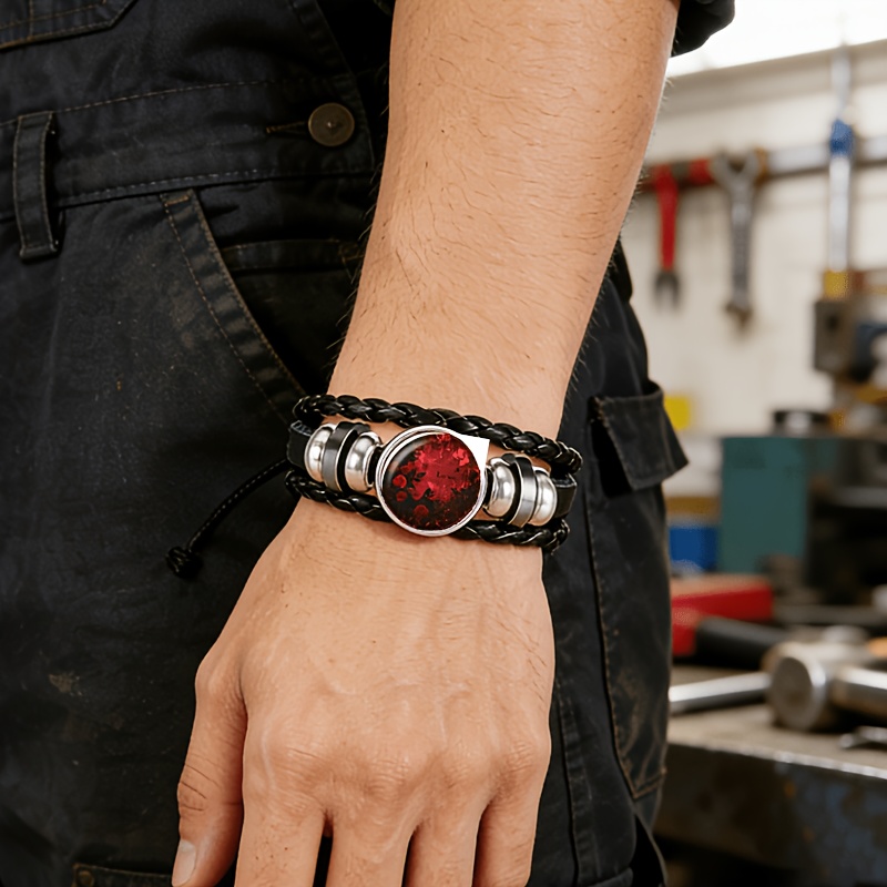Black Woven Bracelet Bangle with Roses and 'LOVE'